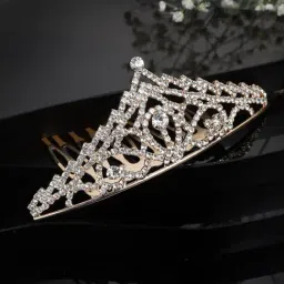 Panash Gold Toned & White Embellished Comb Pin-image-30