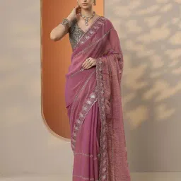 Libas Pink Embroidered Saree With Unstitched Blouse-image-50