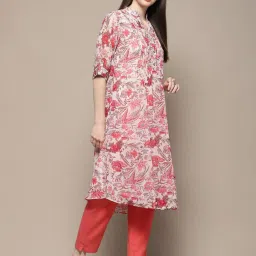 Biba Beige Floral Print A Line Kurta With Inner image 4