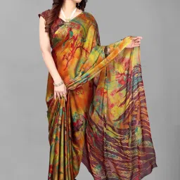 FABMORA Multicolored Floral Print Saree With Unstitched Blouse image 4