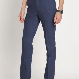 Turtle Blue Slim Fit Chequered Trousers image 4
