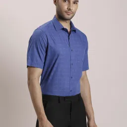 Turtle Blue Cotton Regular Fit Checks Shirt image 4