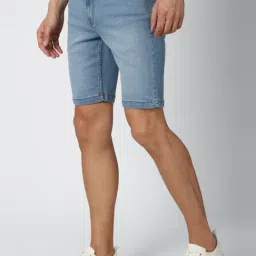 Peter England Blue Cotton Regular Fit Denim Shorts image 3