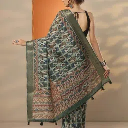 Libas Green Printed Saree With Unstitched Blouse image 2