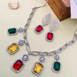 Abdesigns Enchanting Silver Plated American Diamond Necklace-picture-4