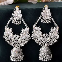 VOJ White Adjustable with Stone And Peral Detailing Chand Bali Earrings-picture-27