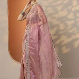 Libas Pink Embroidered Saree With Unstitched Blouse image 3