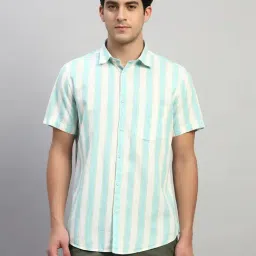 Cantabil Green Regular Fit Stripes Casual Shirt-image-8