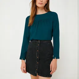 4WRD by Dressberry Women Teal Gathered Solid Regular Tops-image-64