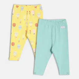 MINIKLUB Girls Yellow & Blue Printed Leggings - Pack of 2-image-74