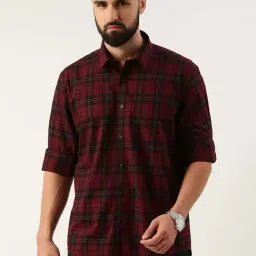 Burnt Umber Maroon Regular Fit Check Shirt-picture-27
