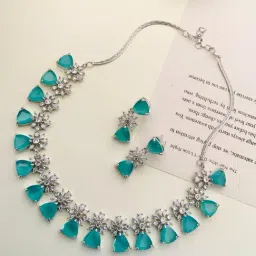 Abdesigns Sophisticated Silver Plated American Diamond Necklace Set-picture-37