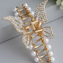 Panash Gold Toned & White Embellished Claw Clip-image-44
