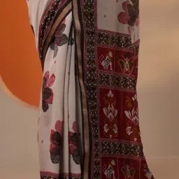 Libas Grey Floral Print Saree With Unstitched Blouse image 4