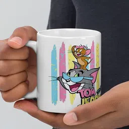 Mr UVD White & Grey Tom & Jerry Printed Ceramic Glossy Mug - 350 ml-picture-13