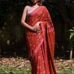 Suta Maroon Cotton Floral Print Saree Without Blouse-image-36