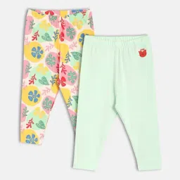 MINIKLUB Girls Pink & Blue Printed Leggings - Pack of 2-image-94