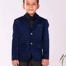 VASTRAMAY Boys Navy Embroidery Full Sleeves Blazer & Waistcoats-picture-38