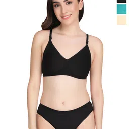 Liigne Pack Of 3 Solid Lightly Padded Non-Wired Pure Cotton Everyday Bra Lingerie Set image 1