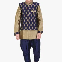 Jeetethnics Kids Navy & Beige Zari Kurta,Waistcoat With Breeches-picture-36