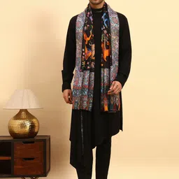 Pashmoda Men Ethnic Motifs Printed Stole with Frayed Border image 5
