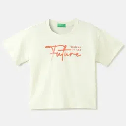 United Colors of Benetton Kids White Cotton Embellished T-Shirt-image-53