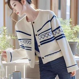 bebe Women Striped Full Sleeve Cardigan Sweater image 2