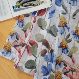 HOMADORN Multicoloured & White Set of 2 Floral Sheer Door Curtain image 5