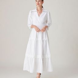 JC Collection Embroidered Mandarin Collar Schiffli Wrap Midi Dress-picture-35