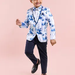 Babyhug Full Sleeves 3 Piece Solid Party Suit - Blue-picture-39