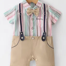 Mark & Mia Half Sleeves Party Wear Striped Romper with Bow - Multicolor-picture-14
