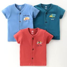 Zero Interlock Knit Half Sleeves Printed Vests Pack of 3- Rust Teal & Blue-picture-49