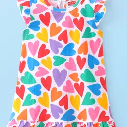 Babyhug Cotton Knit Single Jersey Cap Sleeve Nighty With Heart Print - Pink-image-40