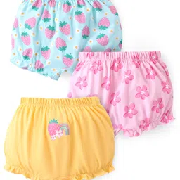 Babyhug 100% Cotton Knit Printed Bloomers Floral Print Pack of 3 - Multicolour-picture-33