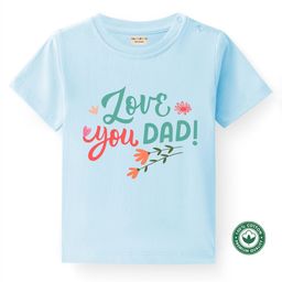 BLUSHES 100% Cotton Fathers Day Theme Half Sleeves Love You Dad Text Printed Tee - Aqua Blue-picture-36