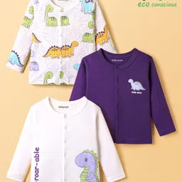 Babyoye 100% Cotton Interlock Knit Jhablas With Dino Print Pack Of 3 - Purple & White-picture-28