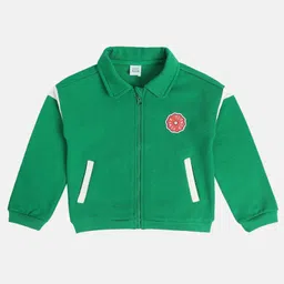 MINI KLUB Cotton Blend Knit Full Sleeves Flower Power Text Patch Detailed Light Winter Jacket - Green-picture-15