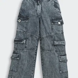 Barbie by Tiny Girl Cotton Denim Solid Cargo Jeans - Black-picture-19