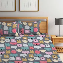 Myntra Elegant Homes Grey & Red Printed 300 TC King Bedsheet Set 2.5 m x 2.25 m image 3