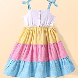 Babyhug Seersucker Woven Sleeveless Checks Frock With Floral Embroidery - Multicolor image 2