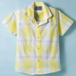Dapper Dudes Half Sleeves Plaid Checked Shirt With Attached Tee - Lemon image 2