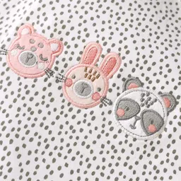 ToffyHouse Interlock Knit Full Sleeves Footed Sleepsuit with Animal Embroidery - White image 3