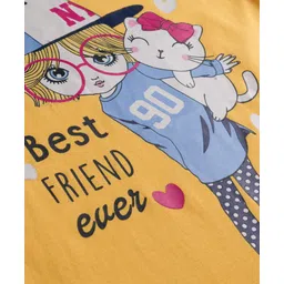 kookie kids india Kookie Kids Single Jersey Knit Half Sleeves T-Shirt with Doll & Best Friend Ever Text Print - Yellow image 3