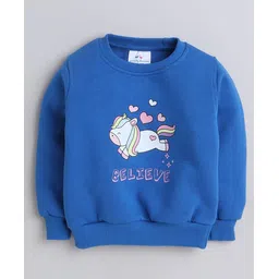 Knitting Doodles Fleece Knit Full Sleeves Unicorn Printed Light Winter Sweatshirt - Blue image 4