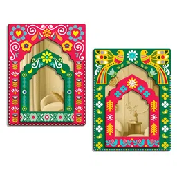 SEHAZ ARTWORKS 2- Pcs Red & Green Wooden Printed Wall Hangings-image-22