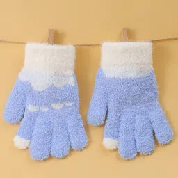 Pine Kids Fur Gloves With Clouds Design - Light Blue & White image 5