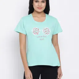 Clovia Light Green Printed T-Shirt-picture-27