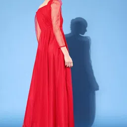 U&F Red Floral Embroidered Net Maxi Dress image 5