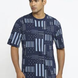 Basics Navy Cotton Relaxed Fit Printed T-Shirt-picture-24