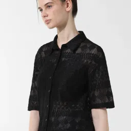 Only Black Self Design Shirt image 4